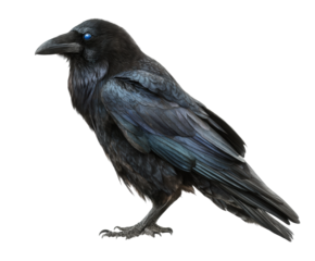 Majestic raven perched gracefully against a neutral backdrop. Cut out PNG