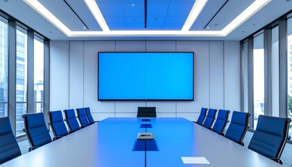 Conference room screen mockup in modern office