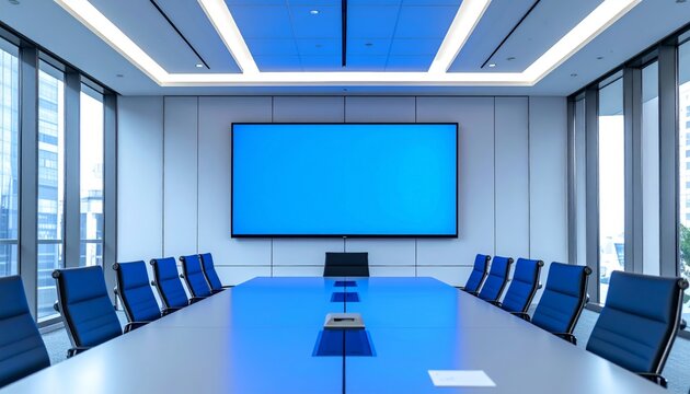 Conference room screen mockup in modern office