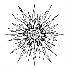 Obraz premium Minimilist detailed black and white illustration of a radial starburst pattern with sharp edges and geometric shapes vector