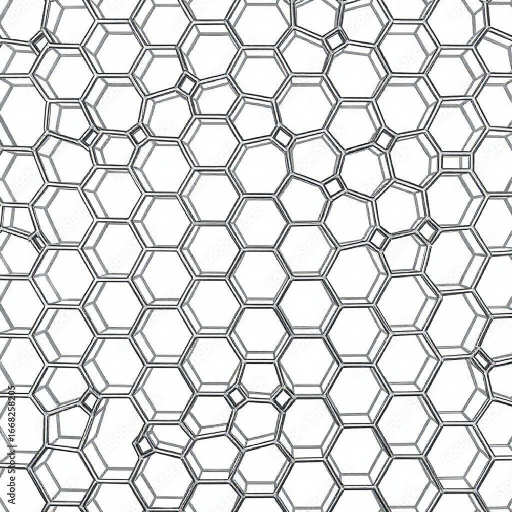 Poster minimilist an intricate network of interconnected hexagons and squares creating a complex geometric 