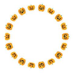 Fototapeta premium Happy Halloween round frame with pumpkins. Halloween border or border collection illustration. Design element for card, poster, text decoration.