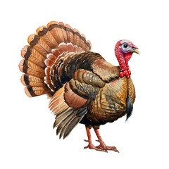 水彩七面鳥の肖像画 透明背景の茶色と赤色の羽毛を持つ鳥のイラスト