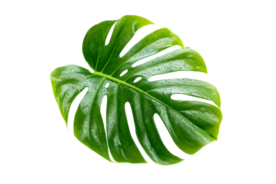 Monstera deliciosa leaf or Swiss cheese plant isolatd on white background png ransparent clipart.