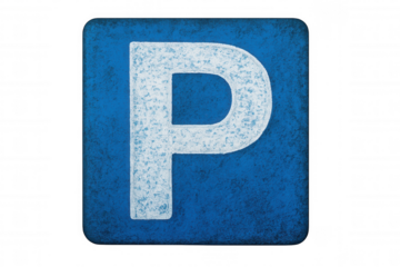 Parking sign showing white letter p on blue background with transparent background, ideal for transportation and parking-related projects