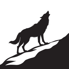 Wolf howling from snowy ridge silhouette