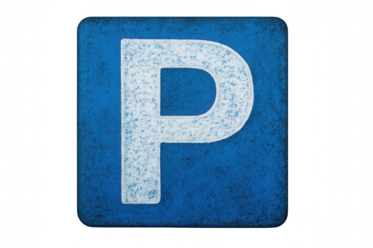 Parking sign showing white letter p on blue background with transparent background, ideal for transportation and parking-related projects