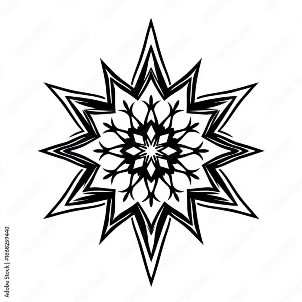 Poster minimilist a symmetrical star shape with intricate floral patterns in black and white design element