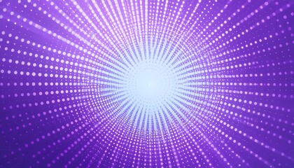 A dynamic, vibrant purple and white abstract design with radiating dots creates a captivating tunnel effect.