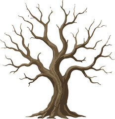 Leafless brown tree, bare branches illustration, nature graphic, vector art