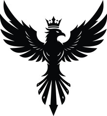 Majestic phoenix crowned and spreading powerful wings embodying strength and triumphant regal power
