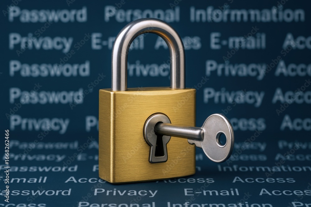 Poster cybersecurity lock and key: protecting digital information with privacy and secure access measures