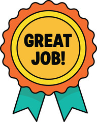Naklejka premium Cheerful encouragement says great job in orange badge award with ribbons perfect for motivation