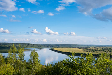 Beautiful evening landscape on the Siberian river at sunset