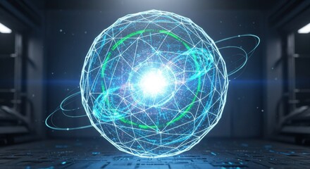 Sophisticated 3D Rendering of Complex Data Visualization Sphere in Futuristic Setting