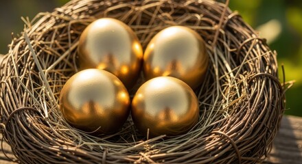 Obraz premium Golden eggs nestled securely symbolize wealth, prosperity and secure future