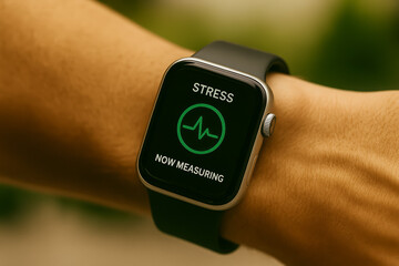 Fototapeta premium Smartwatch measuring stress levels on a human wrist
