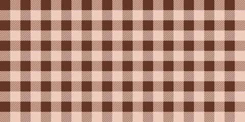 Brown gingham seamless pattern. Checkered wallpaper, mosaic print background, vichy fabric texture for textiles, picnic tablecloth, clothing, shirt, plaid design, wrapping paper.