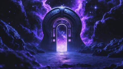 Mystical Gateway Opening to the Stars and Cosmic Nebula