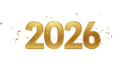 Golden 2026 Text with Confetti Celebrating the New Year