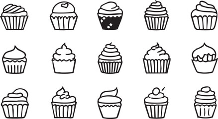 Cupcake vector set: black and white cupcake illustrations for baking and dessert designs eps silhouette