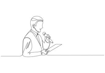 Business presentation trainer talking microphone concept One Continuous Line Drawing