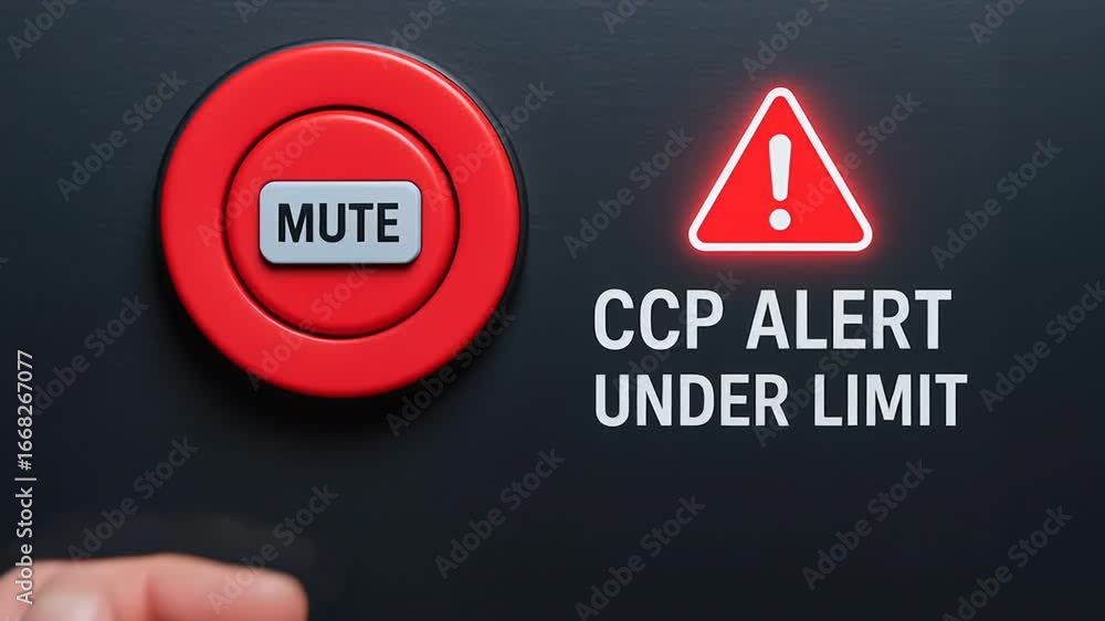 Poster critical control point alert under limit with hand pressing mute button for hazard analysis in safet