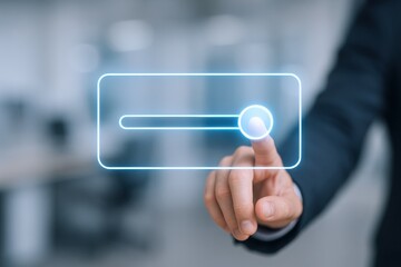 Businessman Adjusting Digital Slider: Innovative Interface Technology, Setting Preferences, and Modern Business Solutions