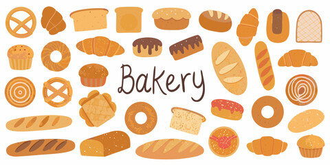 Delicious bakery assortment with bread croissants donuts muffins and more treats