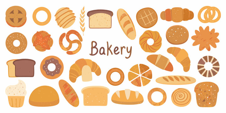 Assortment of Bakery Products Vector Illustration for Menu or Design