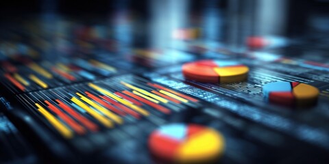 Abstract Financial Data Visualization with Bar Graphs, Pie Charts, and Line Graphs for Business Analytics