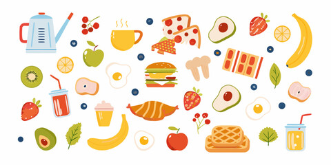 Breakfast Food Icons Collection Flat Style Illustration