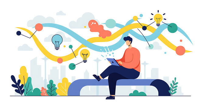 Digital Innovation and Creative Idea Generation with Man Using Tablet