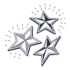 Three hand drawn stars with sparkle