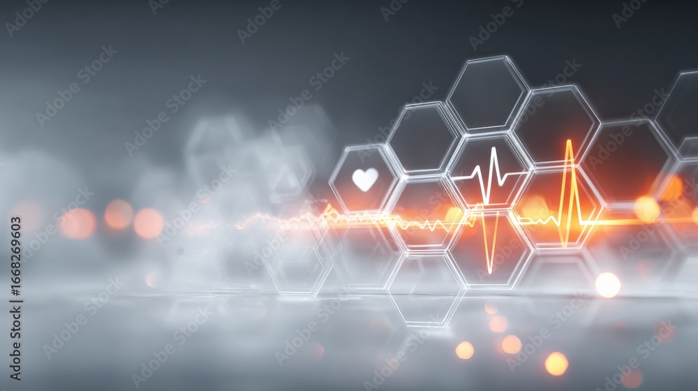 Poster medical technology innovation: digital heartbeat display with hexagonal interface for healthcare sol