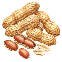 透明背景に分離された落花生 茶色い殻と実のクローズアップ 栄養豊富なナッツのイラスト