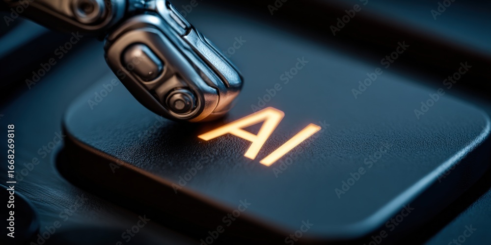 Poster robotic arm pressing ai key: conceptual image for artificial intelligence and future technology inno