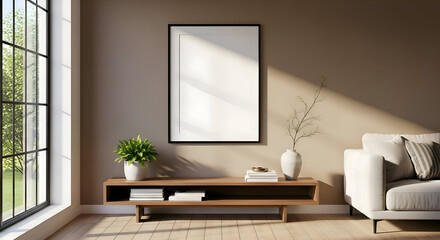 Modern Interior with Blank Frame and Minimalist Decor