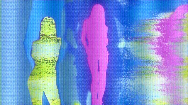 4K Glitch silhouettes of dancing women, vibrant club visuals for concerts, parties, music events, VJ loop, background, copy space - Powered by Adobe