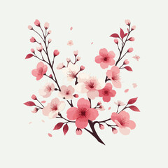 Image of cherry blossoms in bloom with a simple and minimalist flat design using a white background