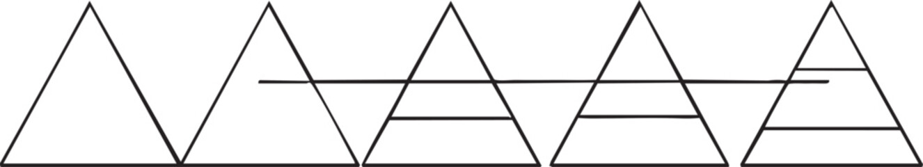 Triangle progression vector: geometric shape evolution with horizontal lines eps silhouette