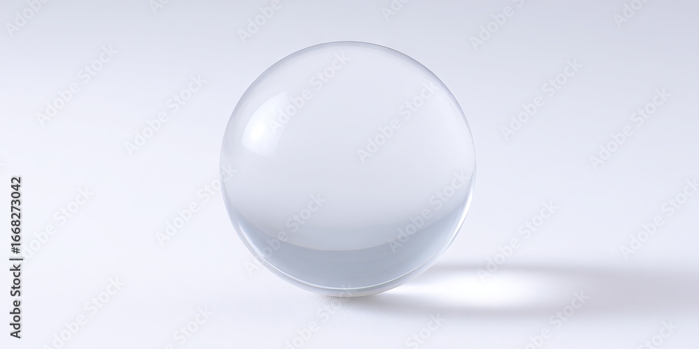Poster transparent glass sphere placed on a smooth surface, reflecting soft light and creating a serene atm
