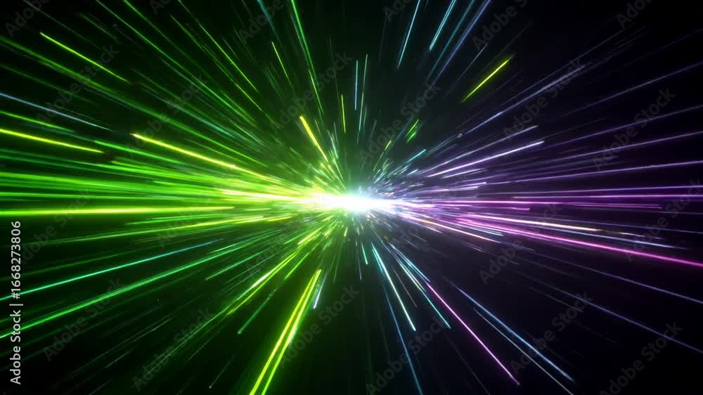 Poster colorful light rays burst outward in a dynamic visual display of energy and movement
