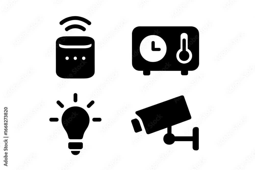 Poster smart home device icons for connected living and automation concepts