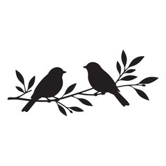 Two Birds Silhouette – Small Bird Pair Sitting on Tree Branch Vector