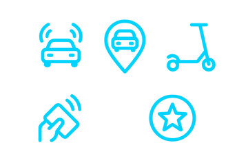 Smart mobility icons for connected car, navigation, scooter, keyless entry, and rating system