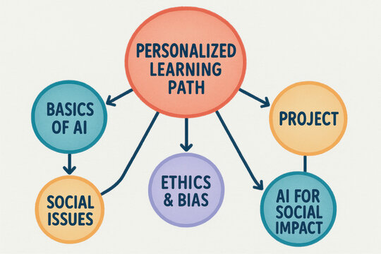 Personalized learning path includes basics of ai social issues ethics bias project and ai for social impact to enhance education and social change
