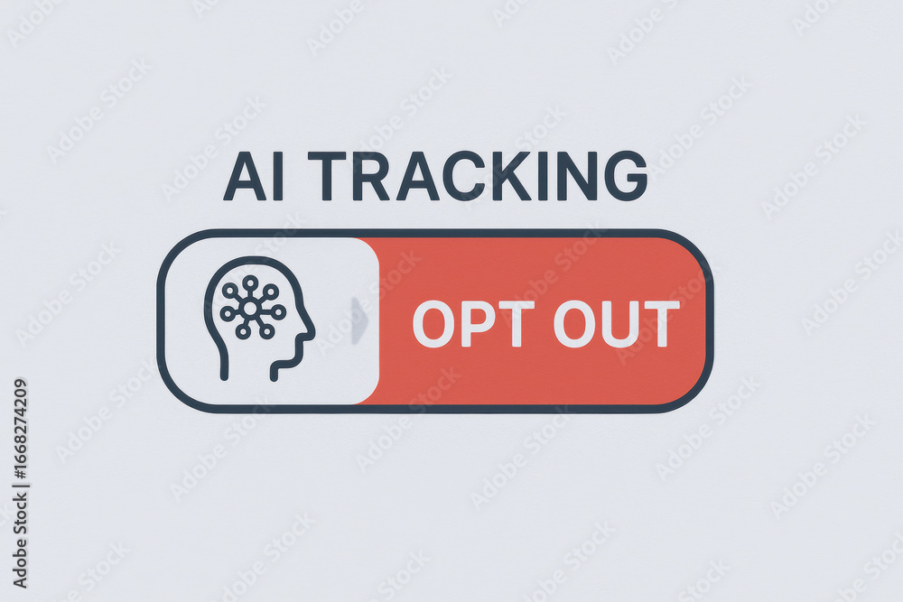 Poster ai tracking opt out button with human head and network icon for social impact and privacy control in