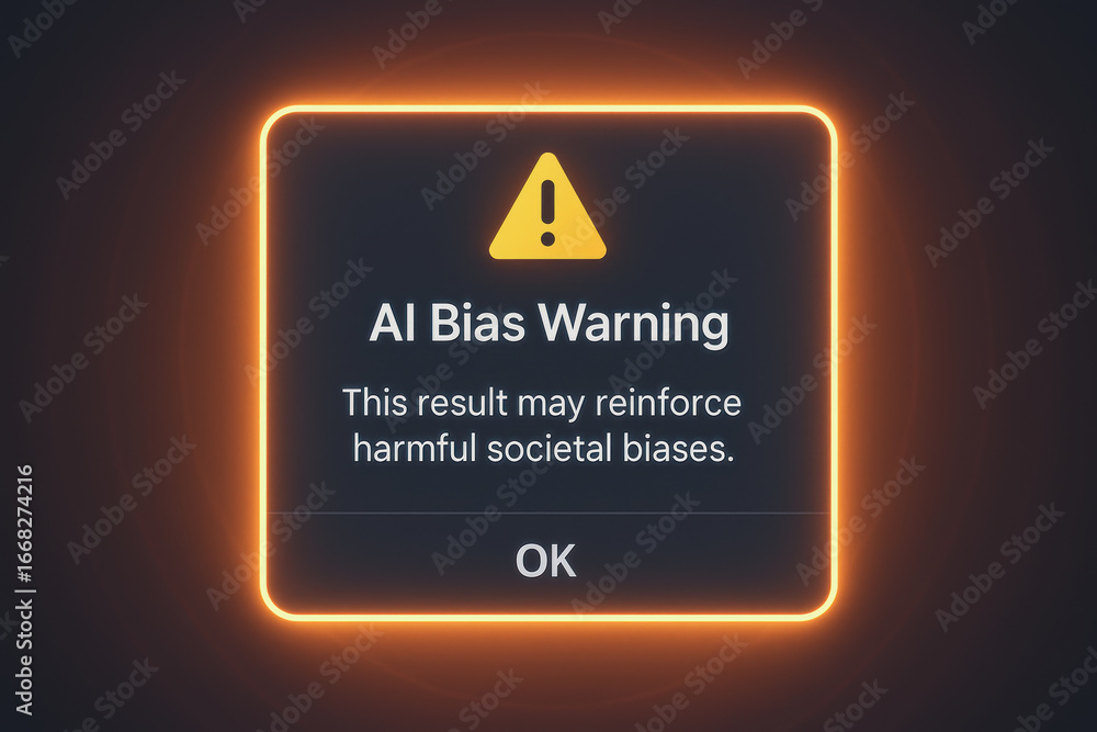 Poster ai bias warning sign for social impact highlights ethical concerns and challenges in artificial inte