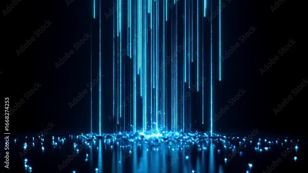 Poster blue light beams cascade down in mesmerizing patterns creating a stunning visual display in a dark s